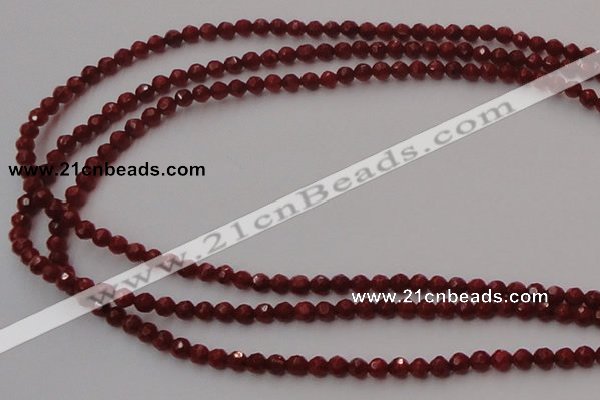 CCB120 15.5 inches 3mm faceted round red coral beads wholesale