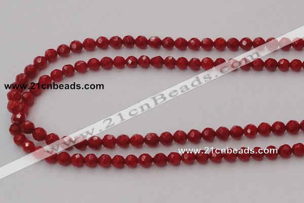 CCB121 15.5 inches 5mm faceted round red coral beads wholesale