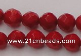 CCB122 15.5 inches 6mm faceted round red coral beads wholesale