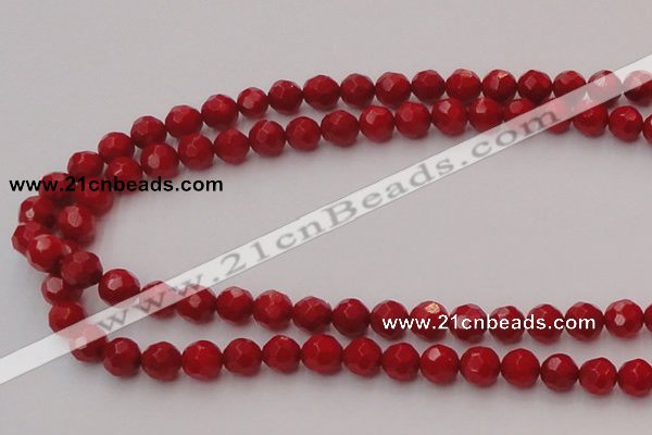 CCB122 15.5 inches 6mm faceted round red coral beads wholesale