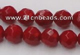 CCB123 15.5 inches 7mm faceted round red coral beads wholesale