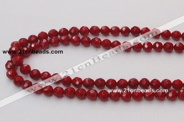 CCB123 15.5 inches 7mm faceted round red coral beads wholesale