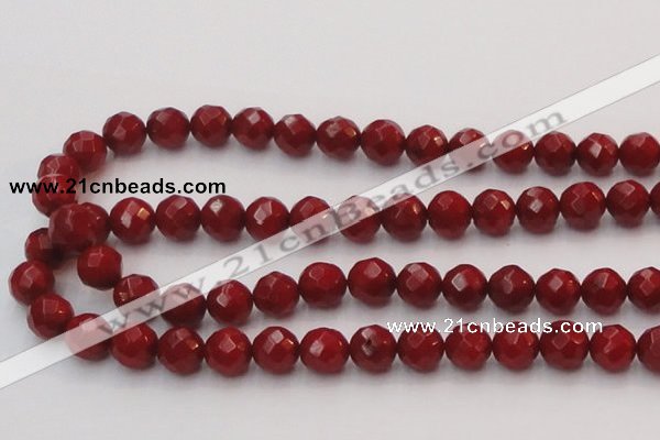 CCB124 15.5 inches 8mm faceted round red coral beads wholesale