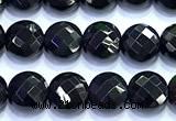 CCB1326 15 inches 6mm faceted coin black agate beads