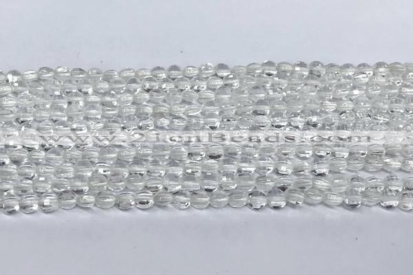 CCB1365 15 inches 4mm faceted coin white crystal beads