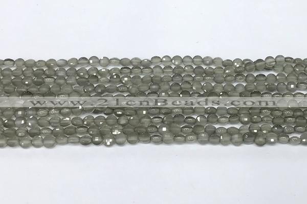 CCB1373 15 inches 4mm faceted coin grey moonstone beads