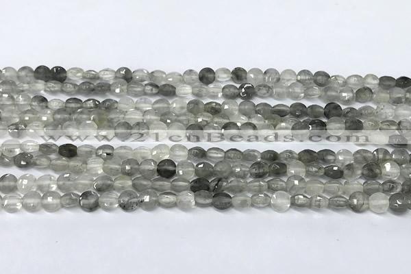 CCB1375 15 inches 4mm faceted coin cloudy quartz beads