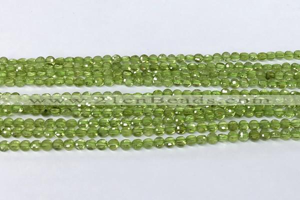 CCB1378 15 inches 4mm faceted coin peridot beads