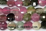 CCB1384 15 inches 4mm faceted coin tourmaline beads