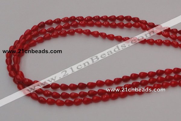 CCB139 15.5 inches 4*6mm teardrop red coral beads wholesale