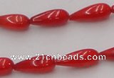 CCB142 15.5 inches 5*12mm teardrop red coral beads wholesale