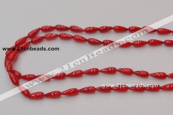 CCB142 15.5 inches 5*12mm teardrop red coral beads wholesale