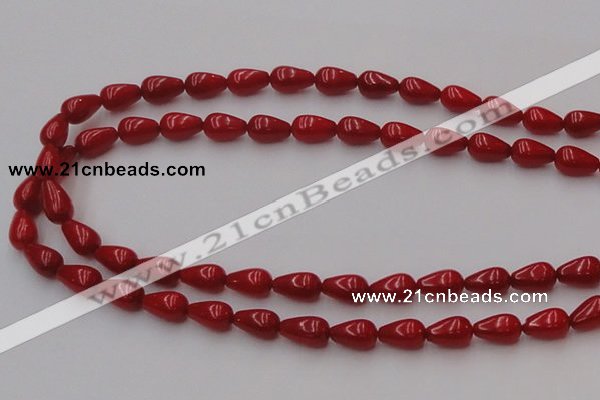 CCB143 15.5 inches 6*11mm teardrop red coral beads wholesale