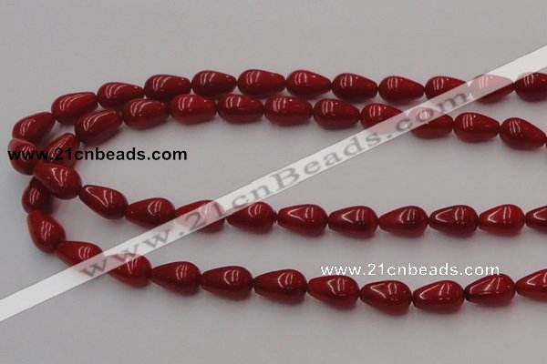 CCB144 15.5 inches 7*11mm teardrop red coral beads wholesale