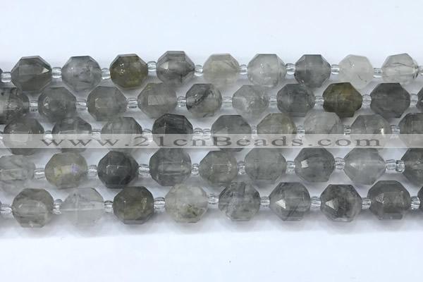 CCB1459 15 inches 9mm - 10mm faceted cloudy quartz beads