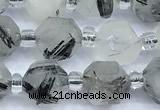 CCB1500 15 inches 7mm - 8mm faceted black rutilated quartz beads