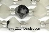 CCB1601 15 inches 10mm faceted black rutilated quartz beads