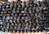 CCB1736 15 inches 6mm faceted coin black banded agate beads