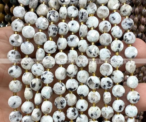 CCB1787 15 inches 6mm faceted coin sesame jasper beads