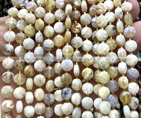 CCB1821 15 inches 6mm faceted coin yellow opal gemstone beads