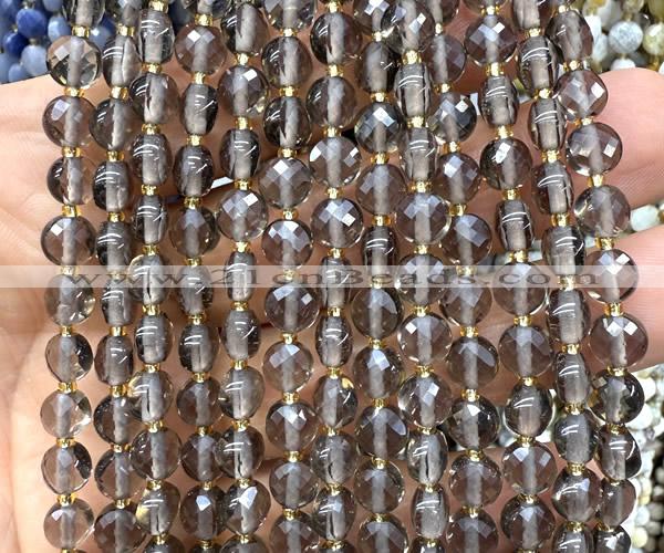 CCB1824 15 inches 6mm faceted coin ice obsidian beads