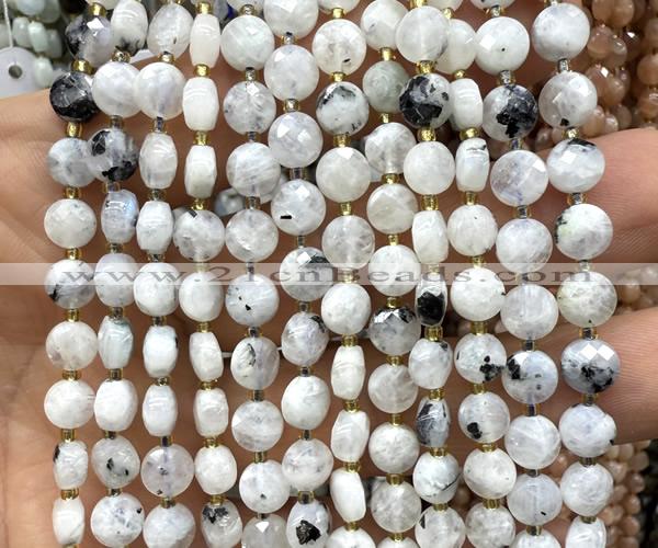 CCB1834 15 inches 6mm faceted coin white moonstone beads