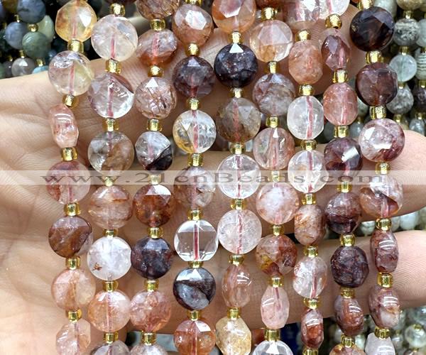 CCB1908 15 inches 8mm faceted coin red quartz beads