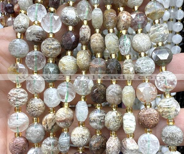 CCB1911 15 inches 8mm faceted coin phantom quartz beads