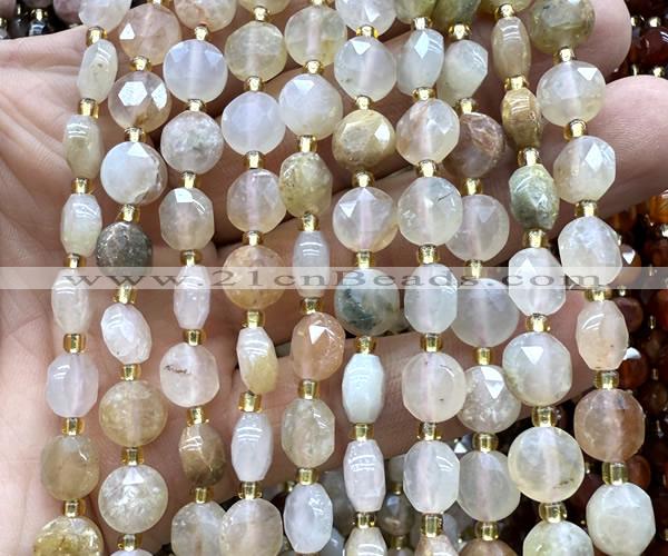 CCB1912 15 inches 8mm faceted coin red rutilated quartz beads