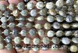 CCB1992 15 inches 8mm faceted coin silver leaf jasper beads