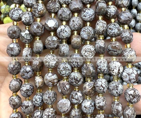 CCB2021 15 inches 8mm faceted coin Chinese snowflake obsidian beads