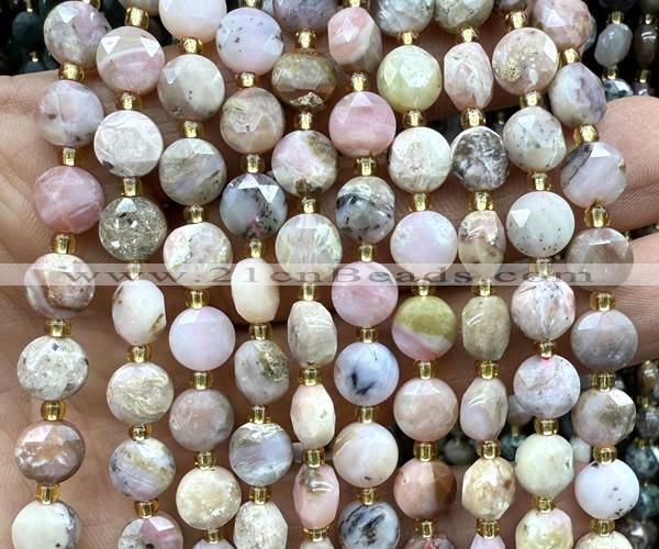 CCB2033 15 inches 8mm faceted coin natural pink opal beads