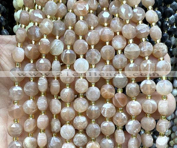 CCB2035 15 inches 8mm faceted coin moonstone gemstone beads
