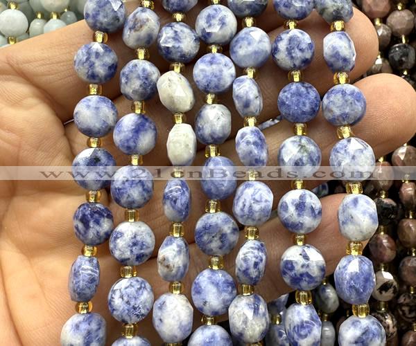 CCB2038 15 inches 8mm faceted coin blue spot stone beads