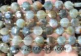 CCB2098 15 inches 10mm faceted coin green rutilated quartz beads