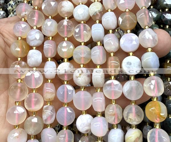 CCB2121 15 inches 10mm faceted coin sakura agate beads