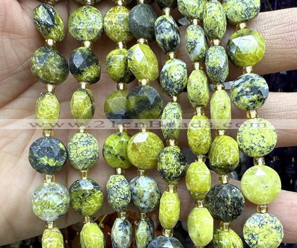 CCB2177 15 inches 10mm faceted coin yellow turquoise beads