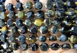 CCB2199 15 inches 10mm faceted coin yellow & blue tiger eye beads