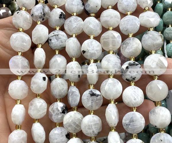 CCB2206 15 inches 10mm faceted coin white moonstone beads