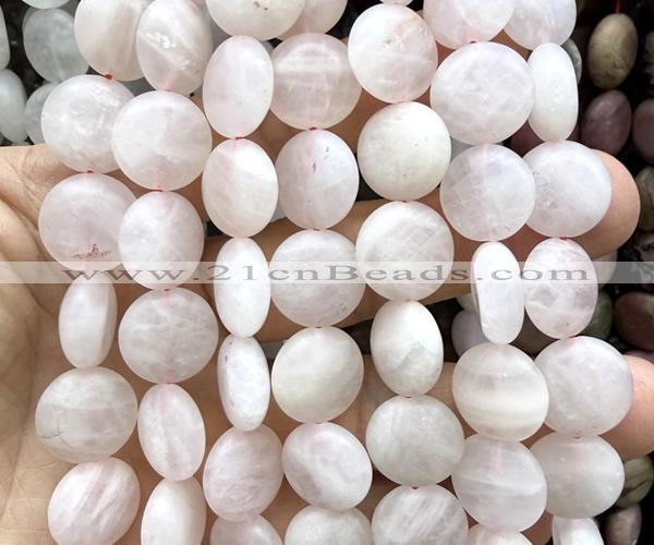 CCB2251 15 inches 15mm flat round matte rose quartz beads