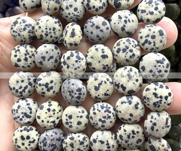 CCB2262 15 inches 15mm flat round matte dalmatian jasper beads