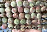 CCB2273 15 inches 15mm flat round matte unakite beads wholesale