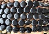 CCB2281 15 inches 15mm flat round matte black obsidian beads