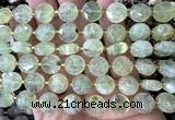 CCB2305 15 inches 12mm faceted coin green rutilated quartz beads