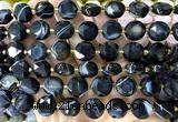 CCB2324 15 inches 12mm faceted coin black banded agate beads