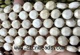 CCB2335 15 inches 12mm faceted coin white fossil jasper beads