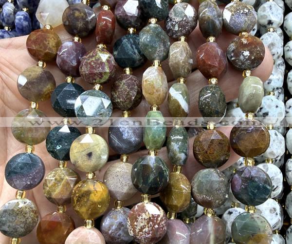 CCB2344 15 inches 12mm faceted coin ocean jasper beads