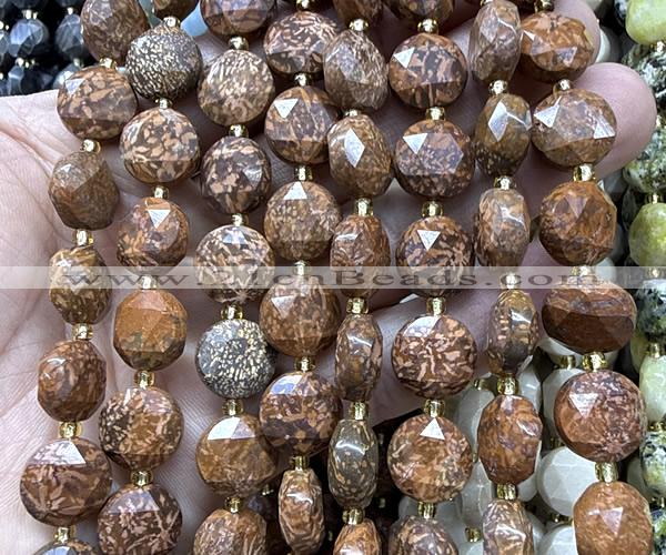 CCB2347 15 inches 12mm faceted coin elephant skin jasper beads