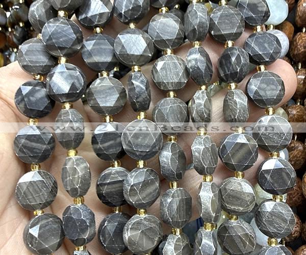 CCB2349 15 inches 12mm faceted coin coffee wood jasper beads