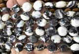 CCB2350 15 inches 12mm faceted coin black & white jasper beads